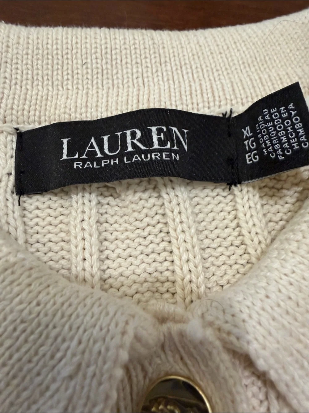 Ralph Lauren Cream Cable Knit Polo with Gold Button - Picture 9 of 12